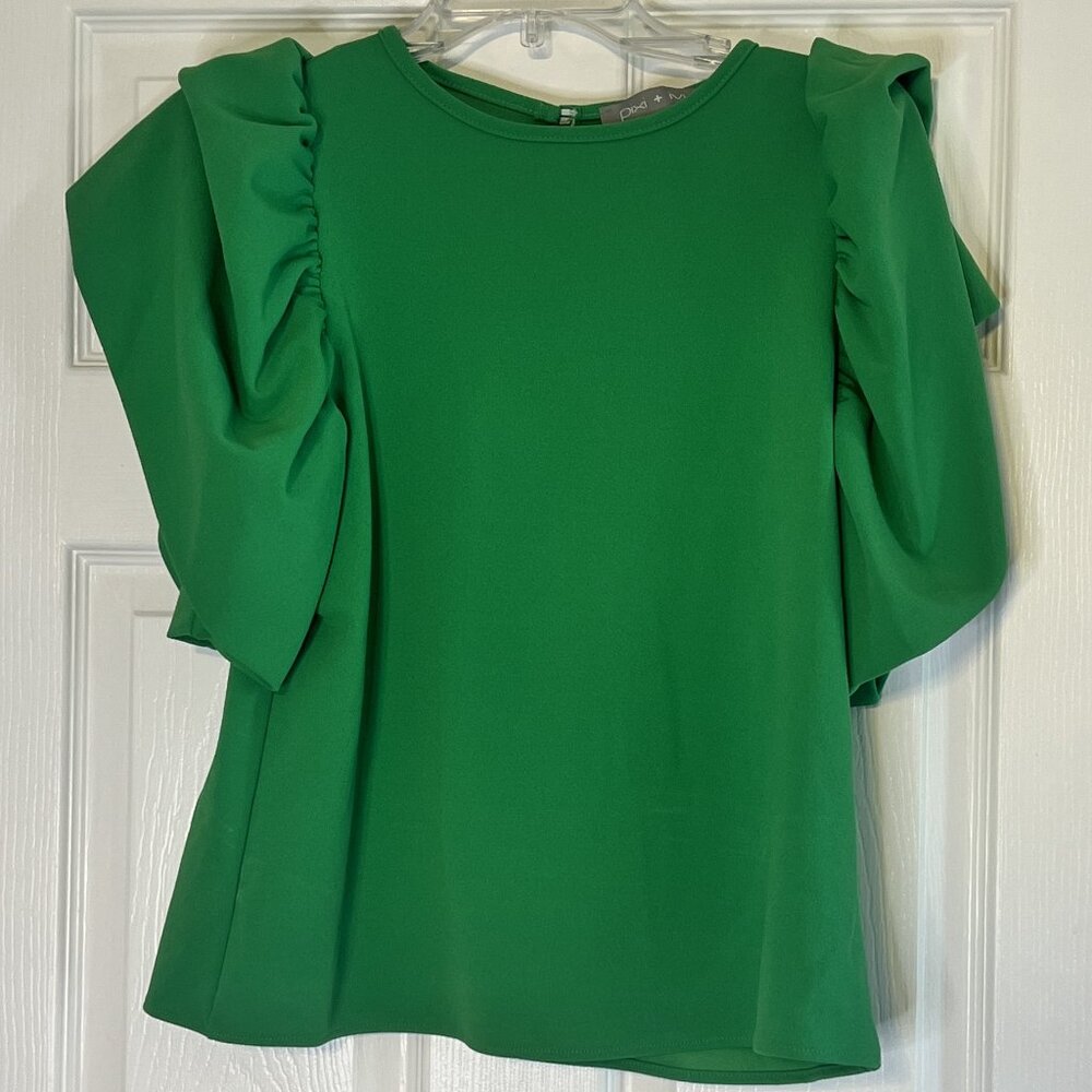 Pixi + Ivy Dressy Green Top - Size Small - Ruffle Sleeves - Work Attire - NWOT